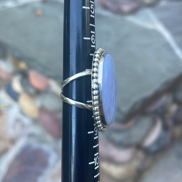 Goldie Lew Sterling Silver Blue Lace Agate Ring Size 8 - Picture 2 of 7